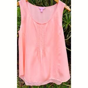 Lilly Pulitzer 100% Silk Sleeveless Blouse Peach Pleated Front Tank Size L